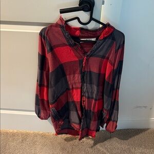 We The Free Red and Black Plaid Shirt